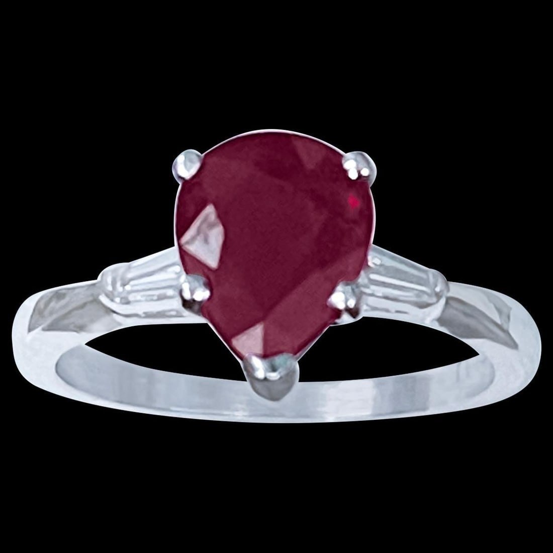 Pear Shape 2 Carat Treated Ruby & Diamond 14 Karat White Gold Ring - 17
