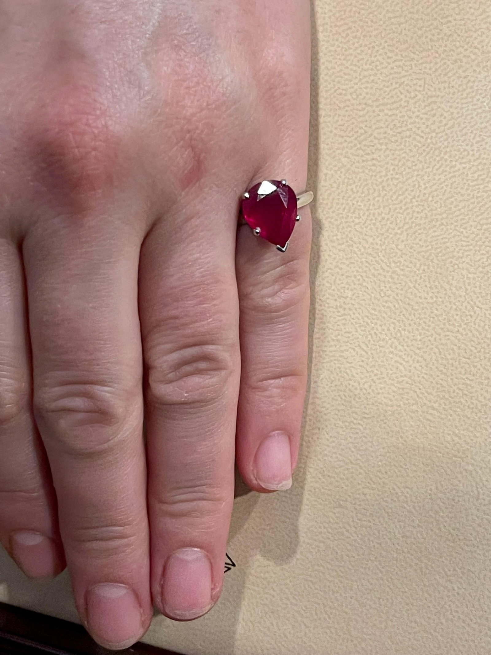 Pear Shape 2 Carat Treated Ruby & Diamond 14 Karat White Gold Ring - 2
