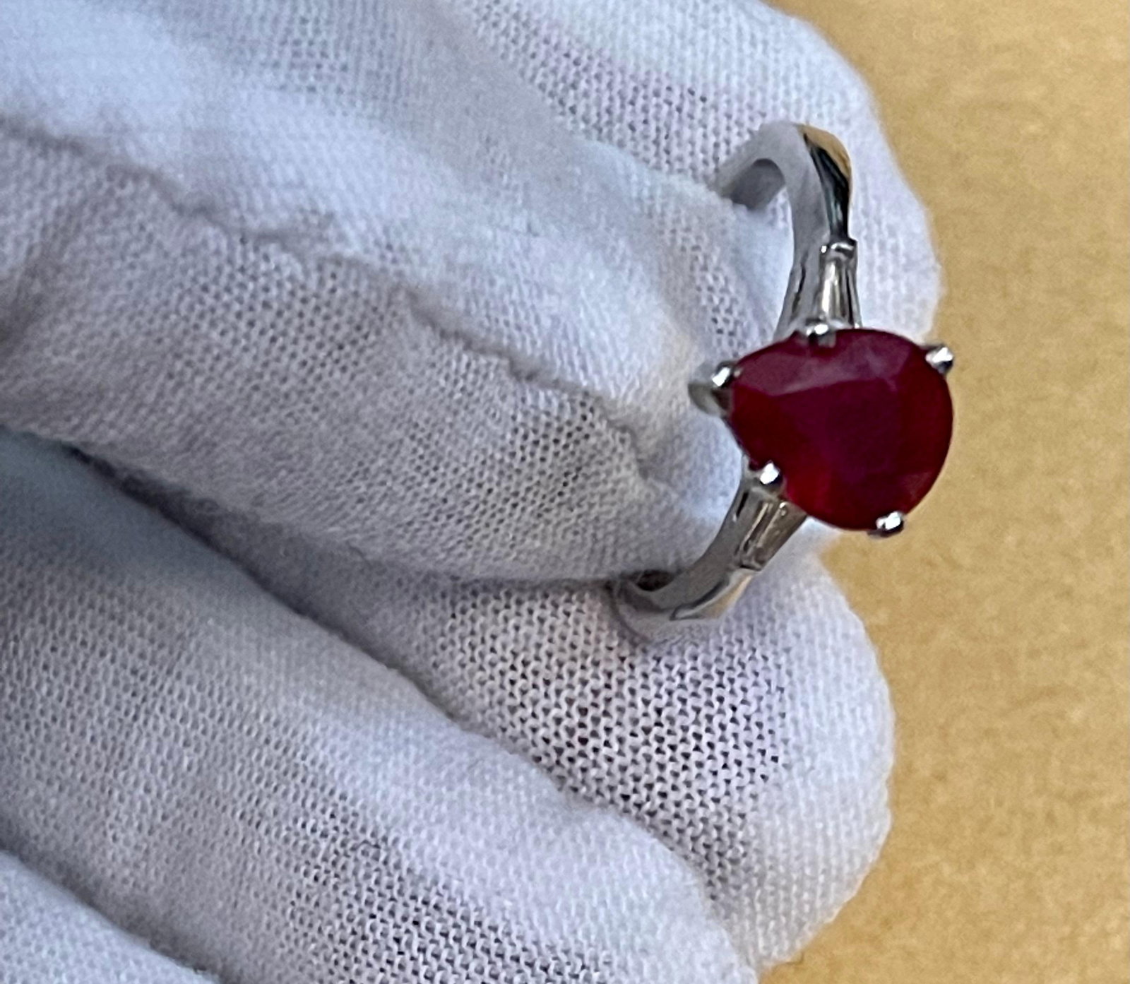 Pear Shape 2 Carat Treated Ruby & Diamond 14 Karat White Gold Ring - 9