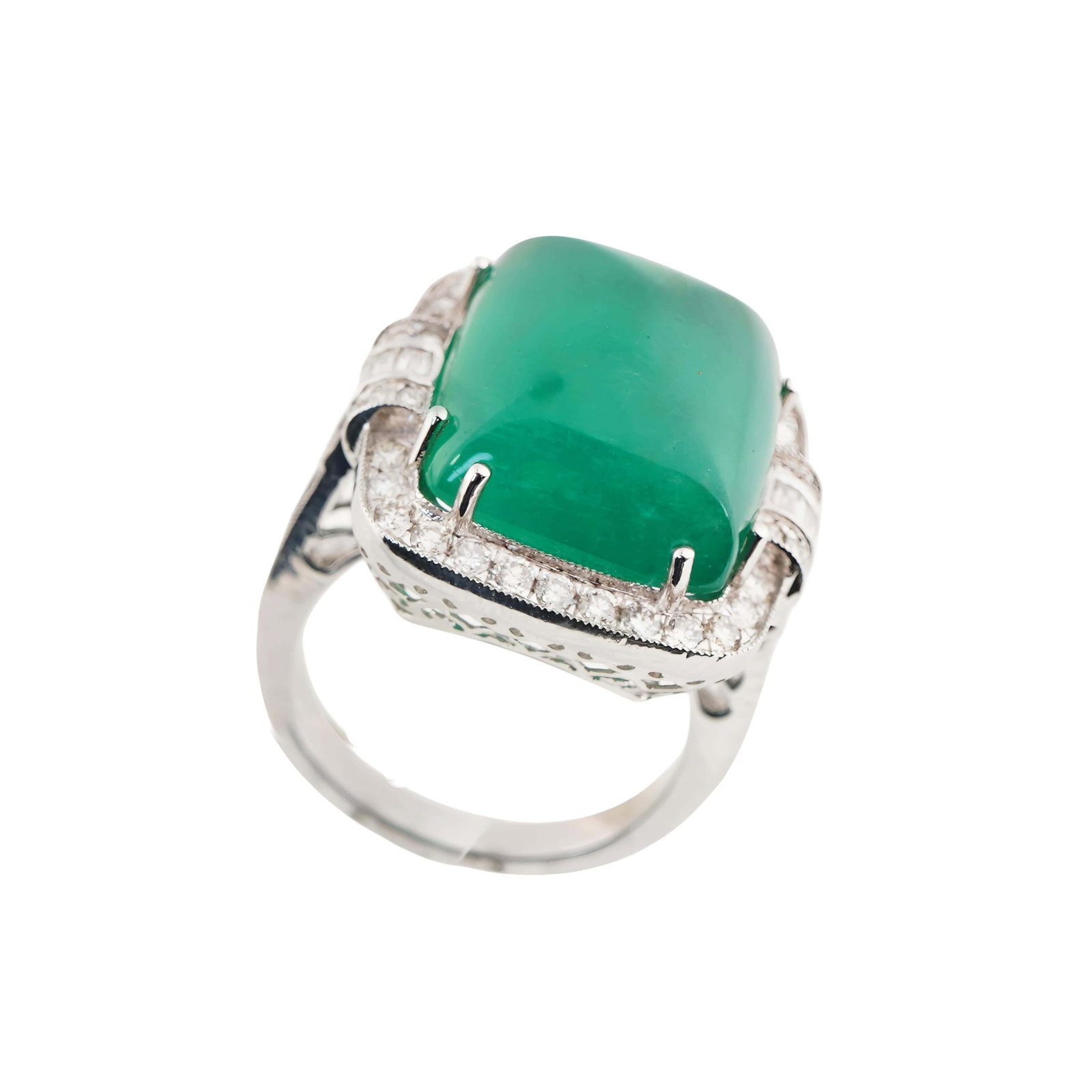 Natural Zambian caboshan Emerald diamond ring in 18k gold - 11