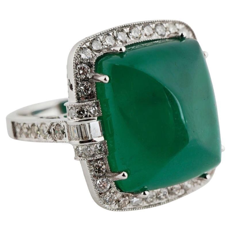 Natural Zambian caboshan Emerald diamond ring in 18k gold - 15