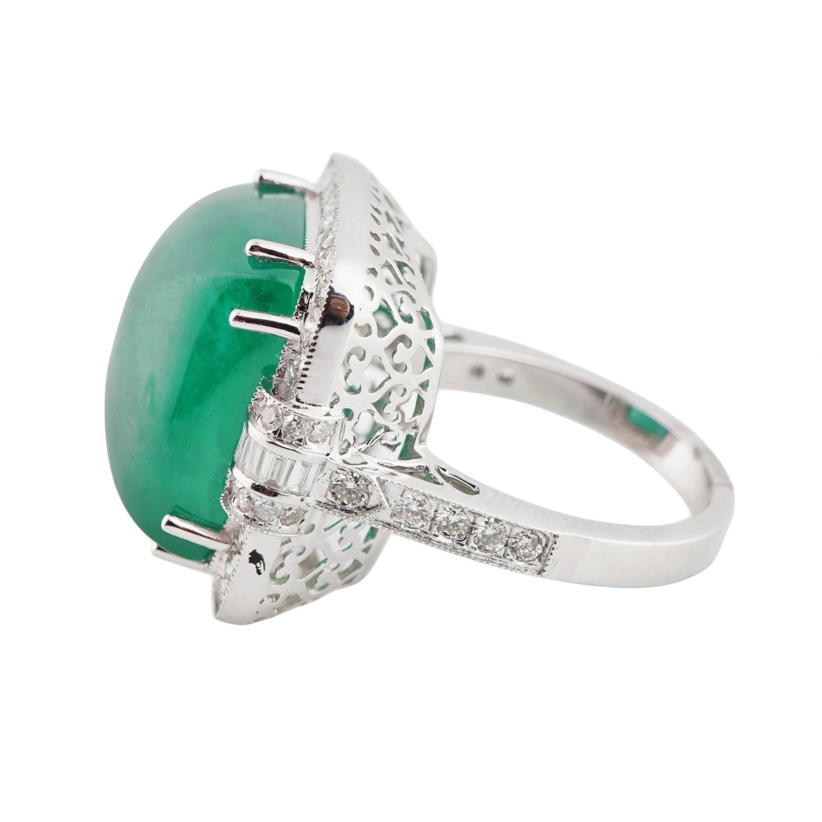 Natural Zambian caboshan Emerald diamond ring in 18k gold - 17