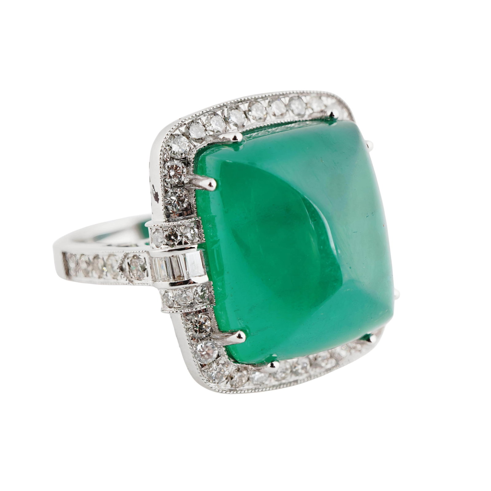Natural Zambian caboshan Emerald diamond ring in 18k gold - 3