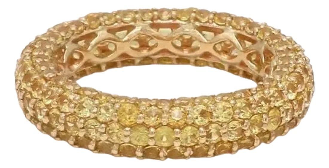 Natural 4.16 cts yellow sapphire ring in 14k gold: Yellow sapphire pave eternity band ring gold Natural yellow sapphire ring Pave sapphire eternity band ring gold STONE DETAILS : âœ¦ Stone: Yellow Sapphire âœ¦ Stone Type