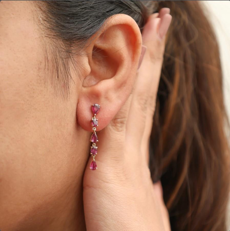 3.03 cts Natural ruby earrings in 14k gold - 13