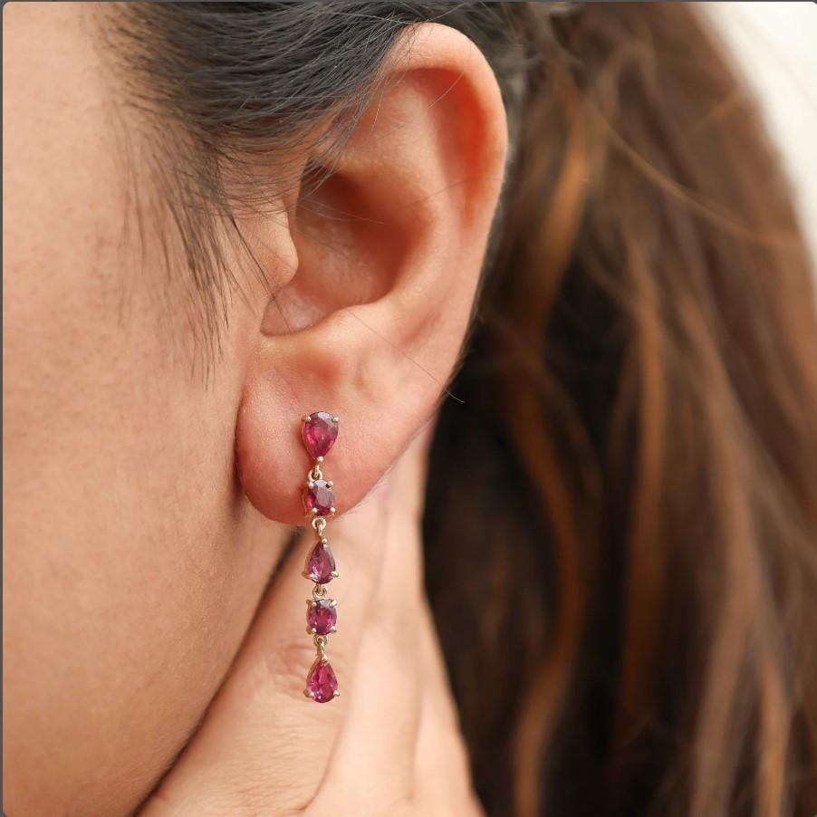 3.03 cts Natural ruby earrings in 14k gold - 7