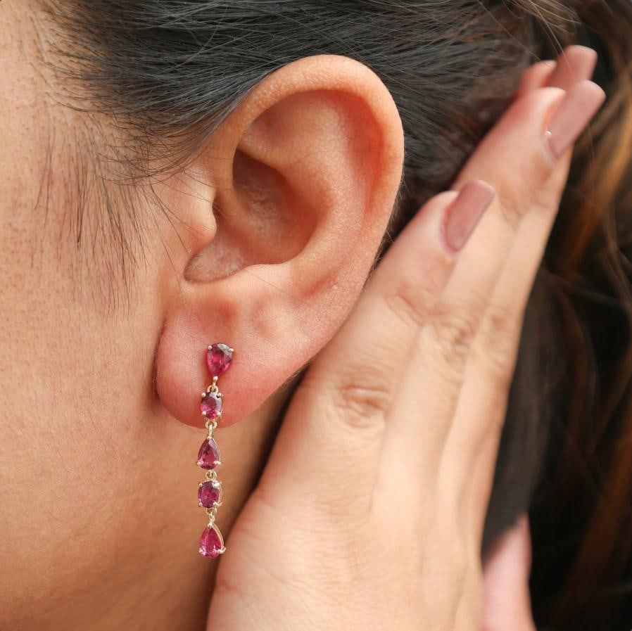 3.03 cts Natural ruby earrings in 14k gold - 8