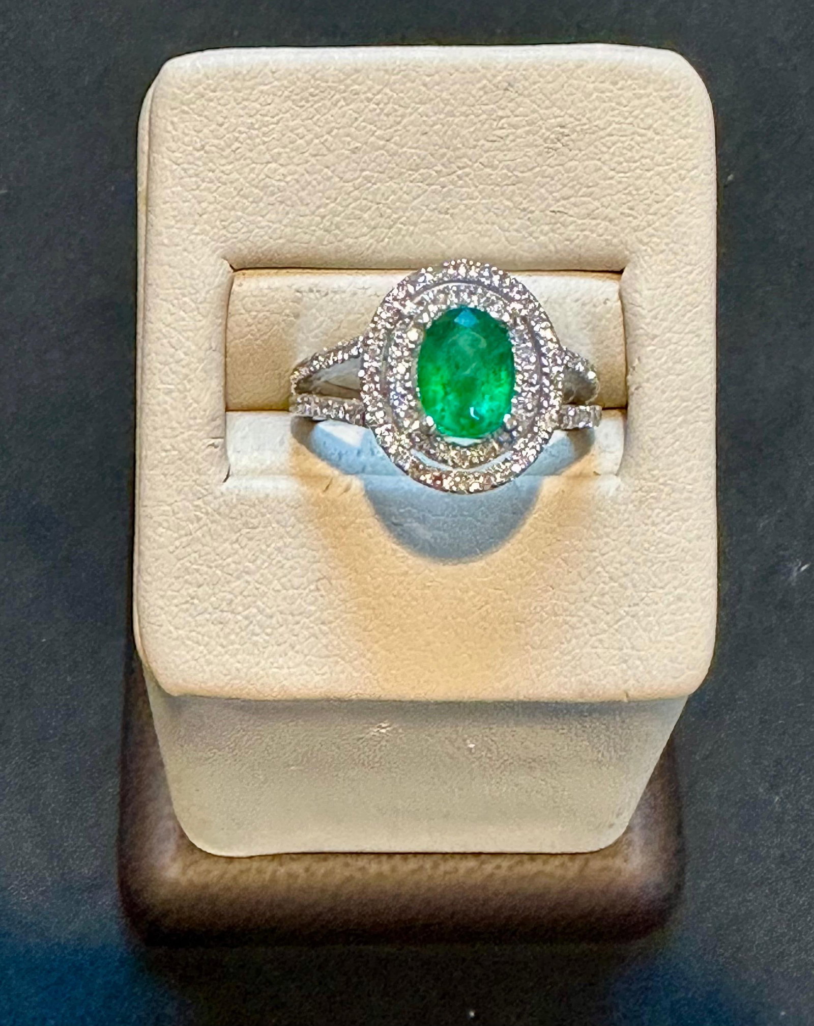 1.5 Ct Oval Cut Natural Emerald & 2 Ct Natural Diamond Halo Engagement Ring - 11