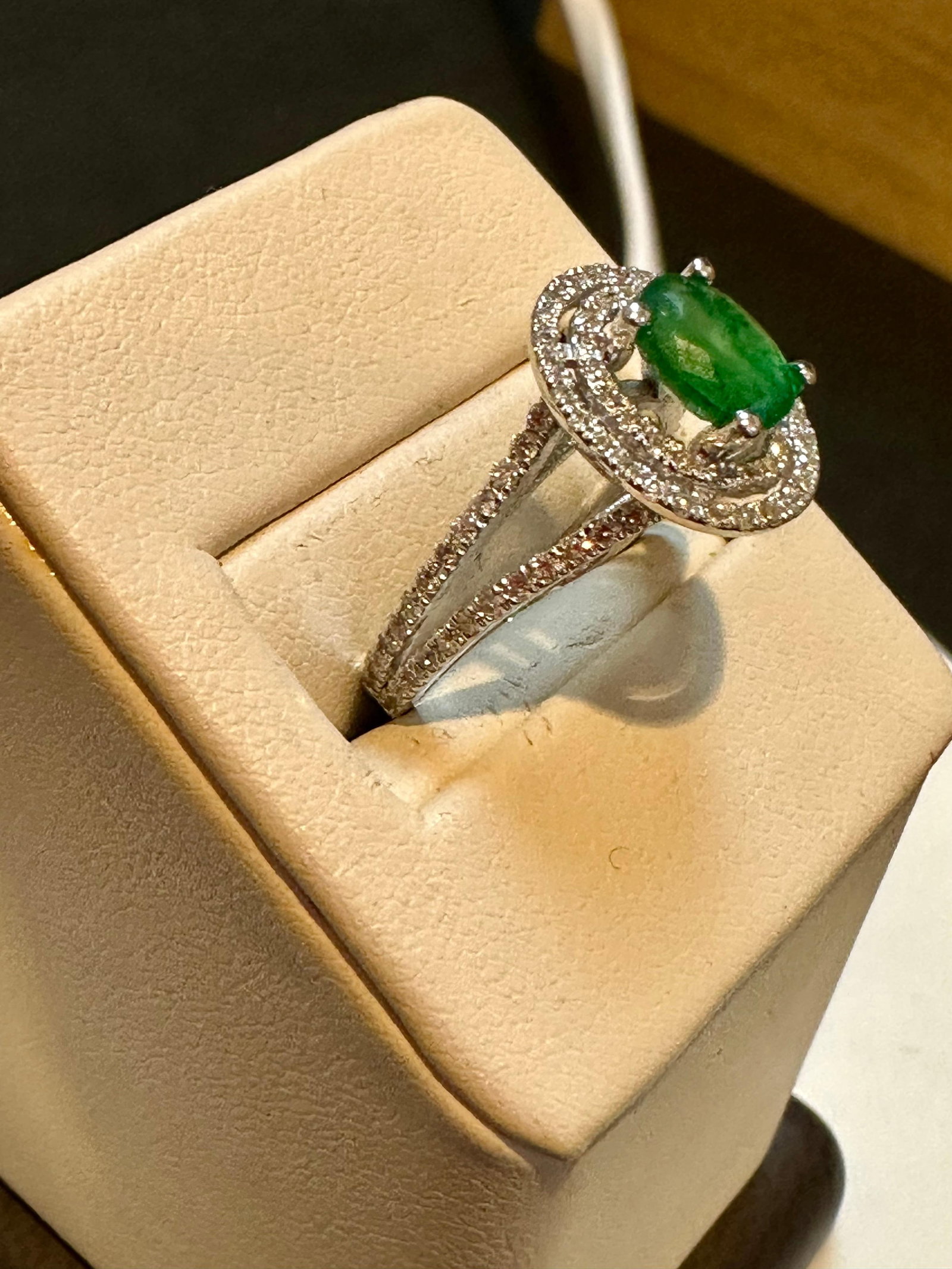 1.5 Ct Oval Cut Natural Emerald & 2 Ct Natural Diamond Halo Engagement Ring - 17
