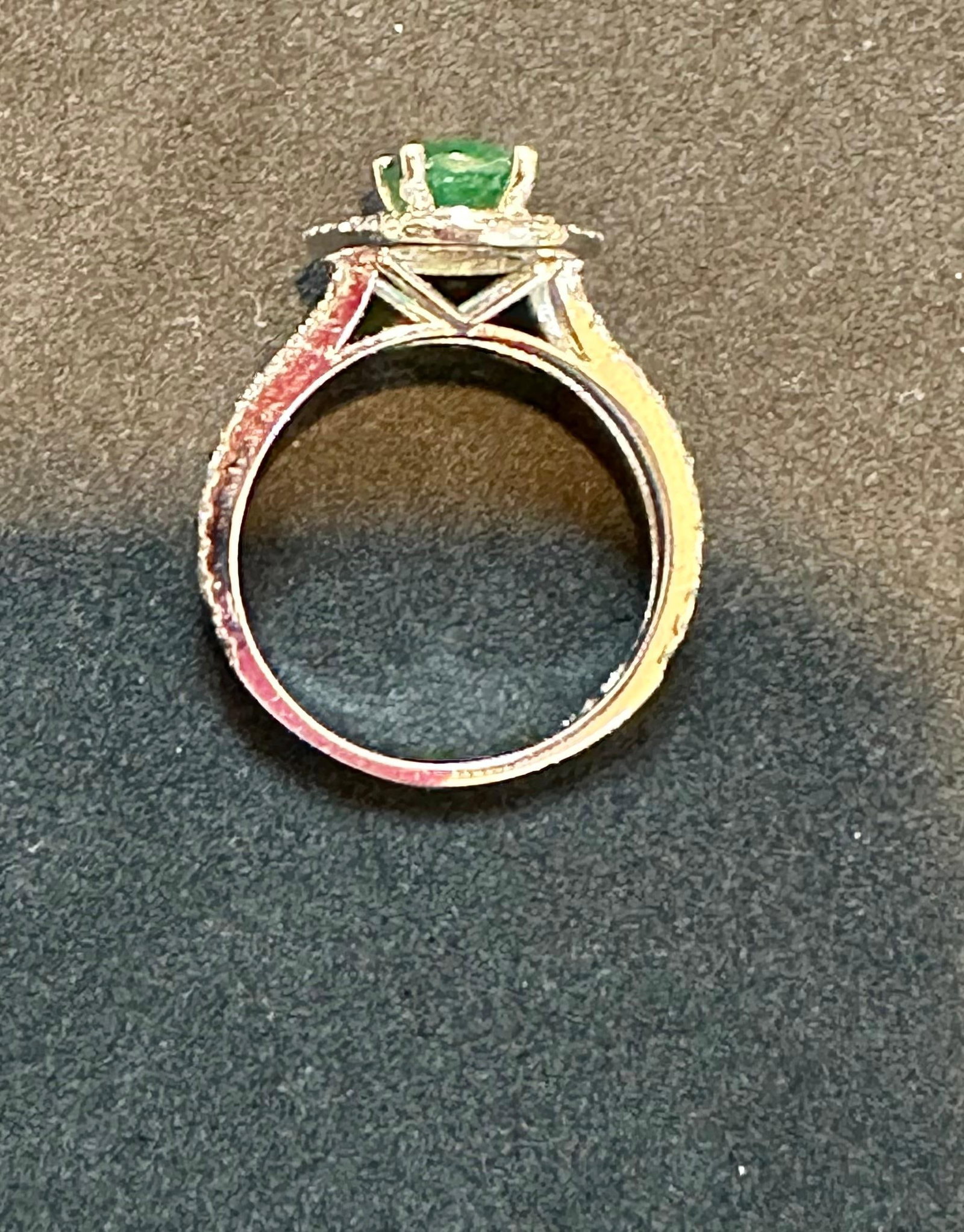 1.5 Ct Oval Cut Natural Emerald & 2 Ct Natural Diamond Halo Engagement Ring - 5