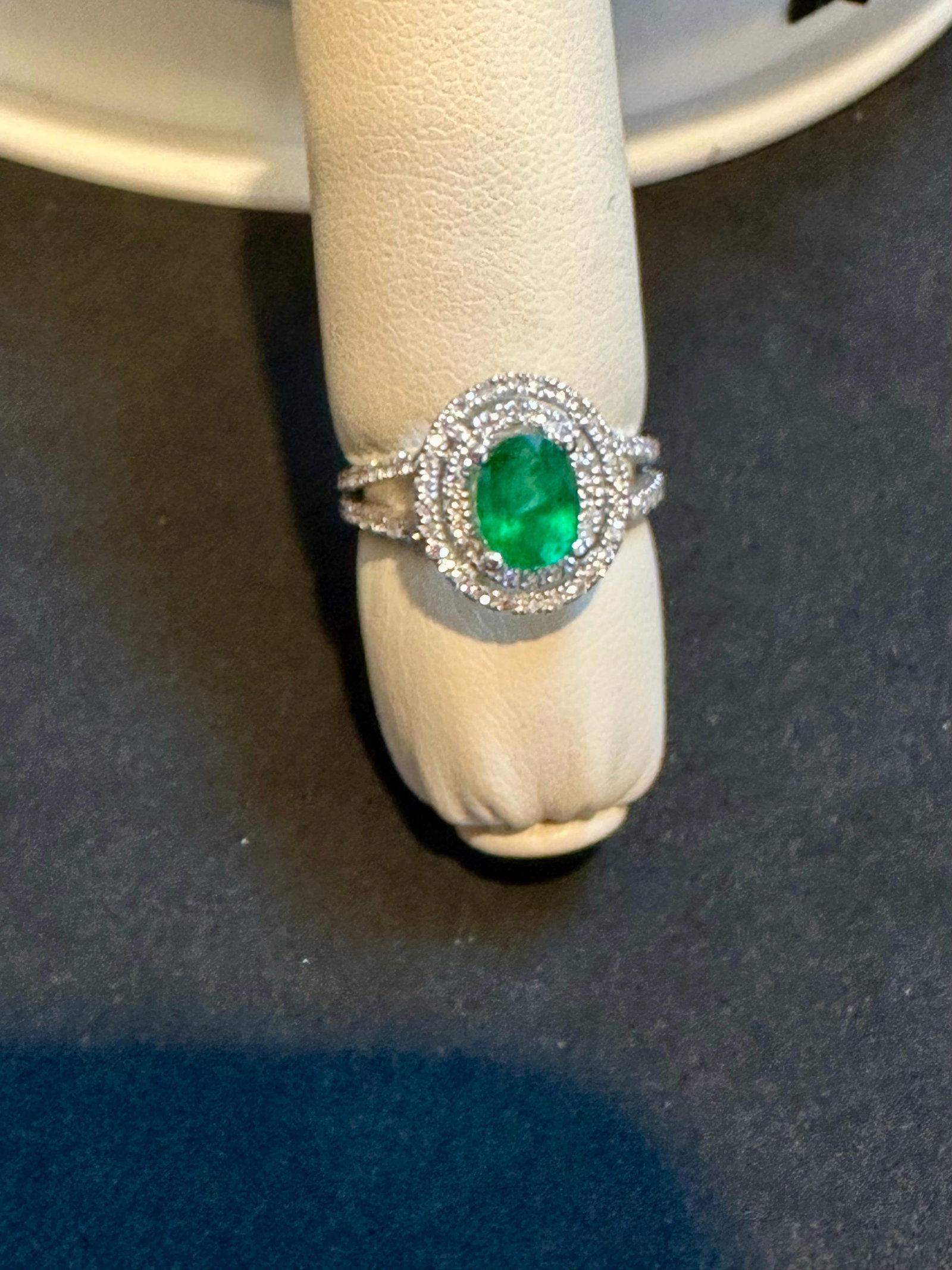 1.5 Ct Oval Cut Natural Emerald & 2 Ct Natural Diamond Halo Engagement Ring - 6