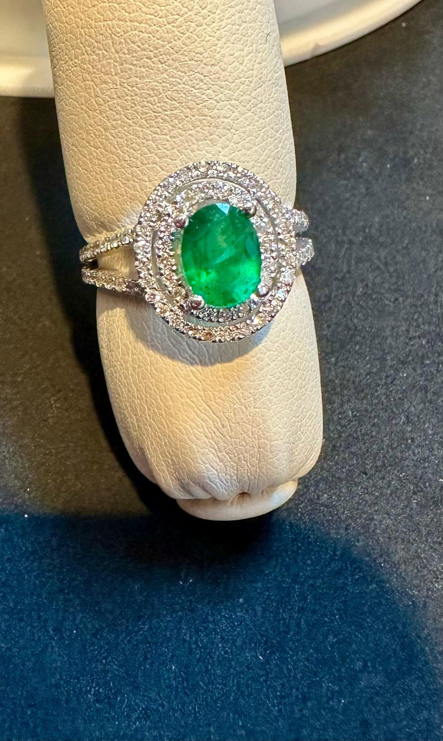 1.5 Ct Oval Cut Natural Emerald & 2 Ct Natural Diamond Halo Engagement Ring - 7