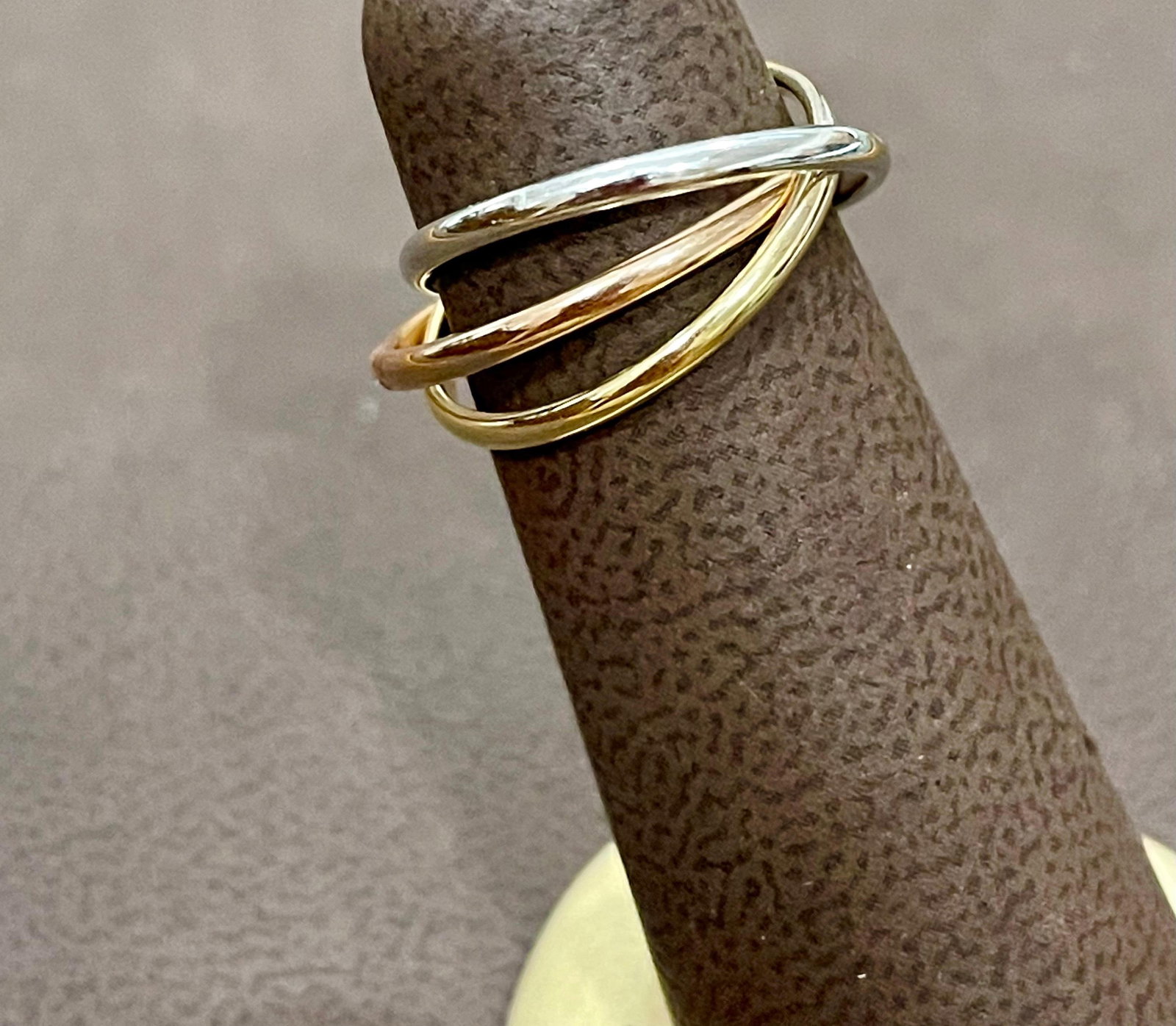 Trinity Tri-Color White, Yellow Gold and Rose, 14 Karat Gold Rolling Rings Italy - 16