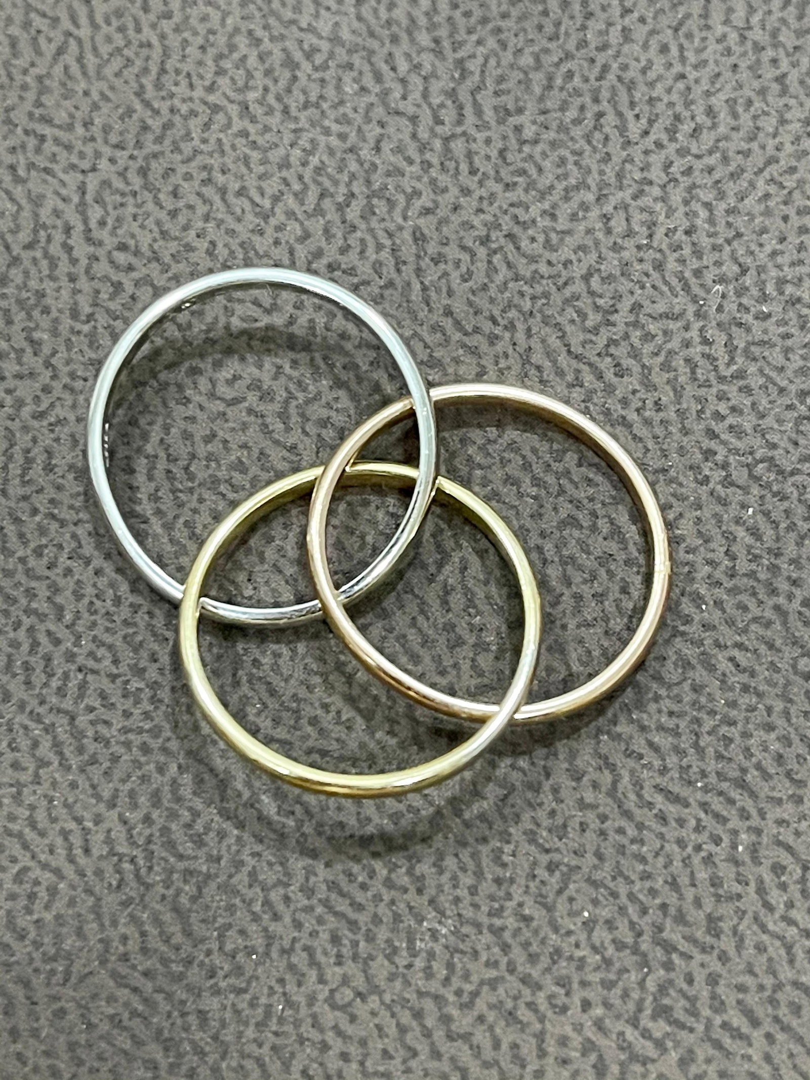 Trinity Tri-Color White, Yellow Gold and Rose, 14 Karat Gold Rolling Rings Italy - 17