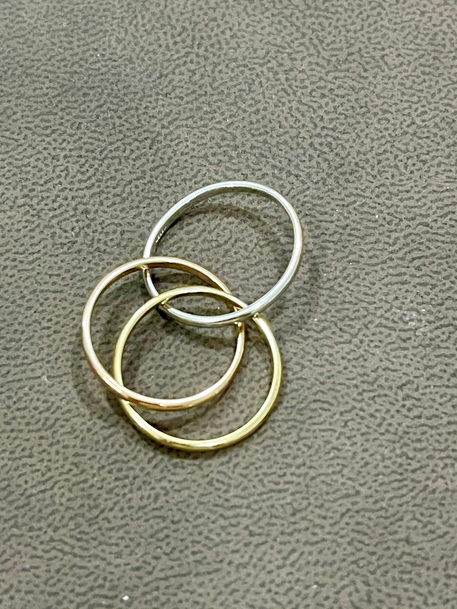 Trinity Tri-Color White, Yellow Gold and Rose, 14 Karat Gold Rolling Rings Italy - 3