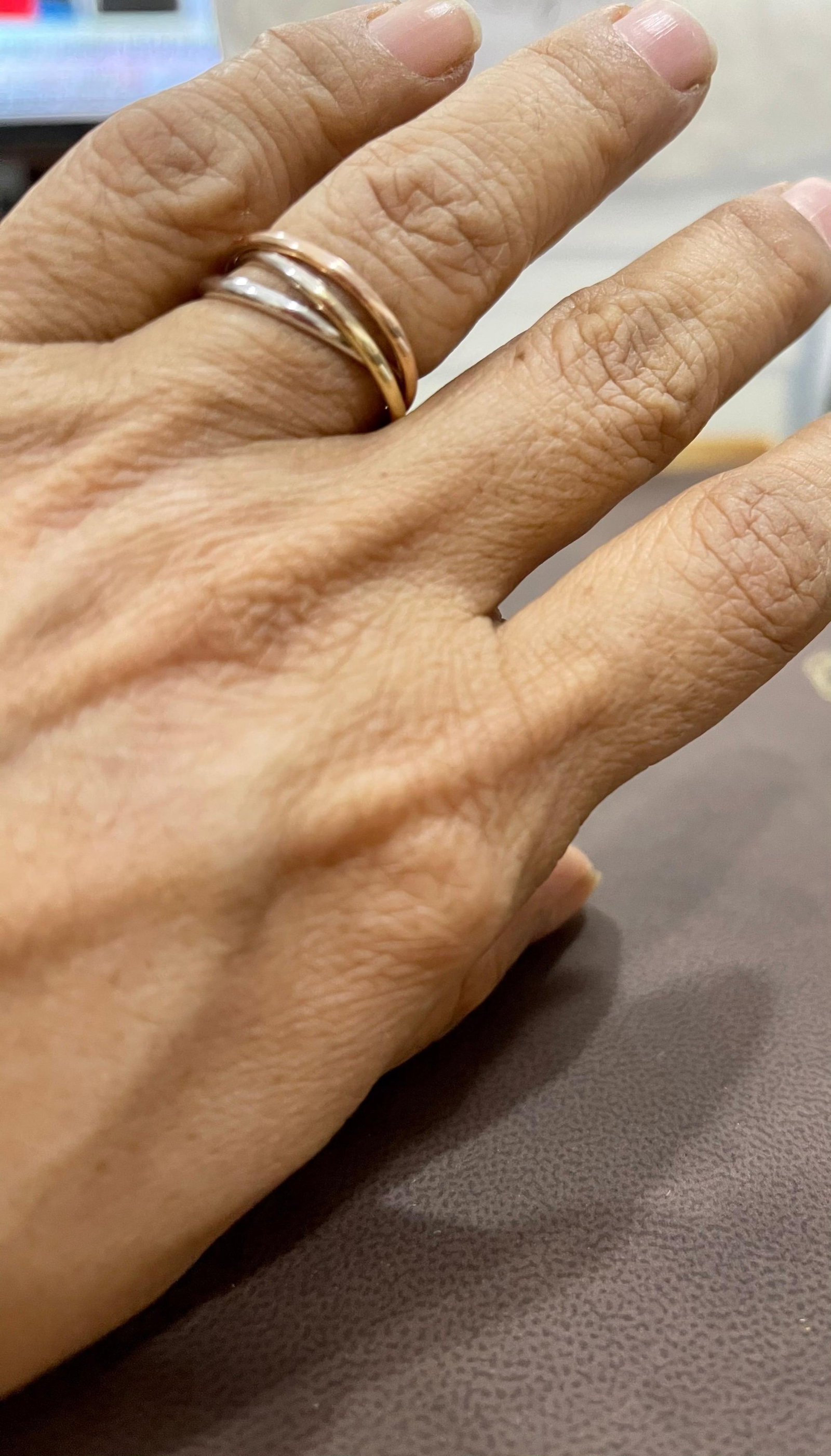 Trinity Tri-Color White, Yellow Gold and Rose, 14 Karat Gold Rolling Rings Italy - 5
