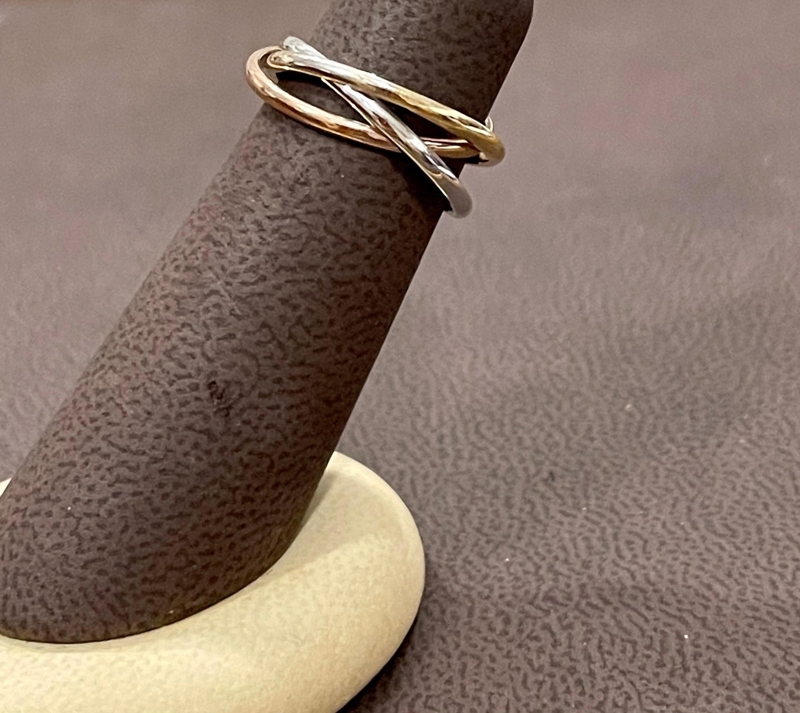 Trinity Tri-Color White, Yellow Gold and Rose, 14 Karat Gold Rolling Rings Italy - 6