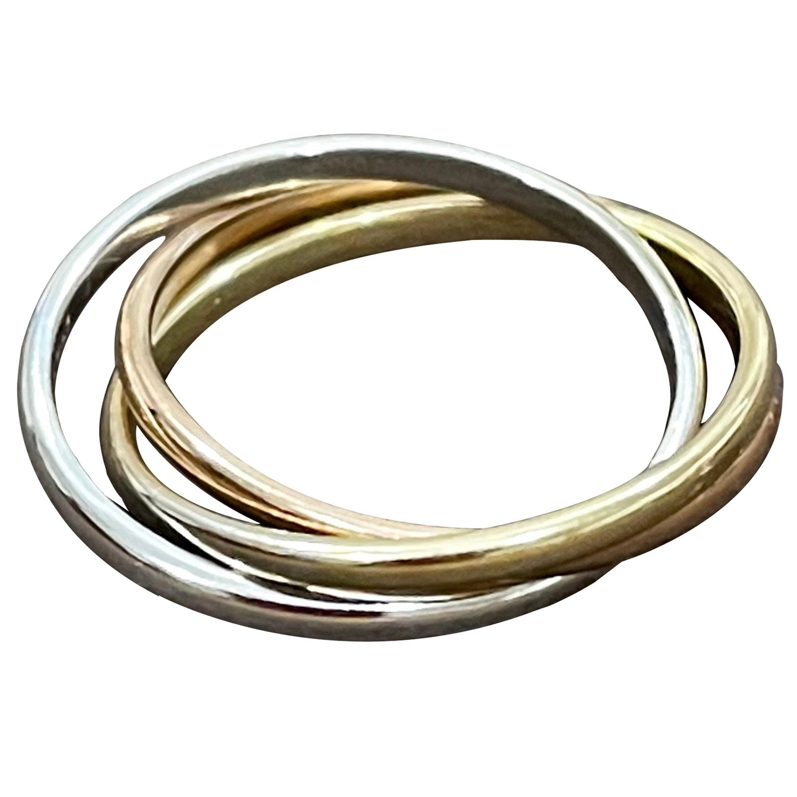 Trinity Tri-Color White, Yellow Gold and Rose, 14 Karat Gold Rolling Rings Italy - 8