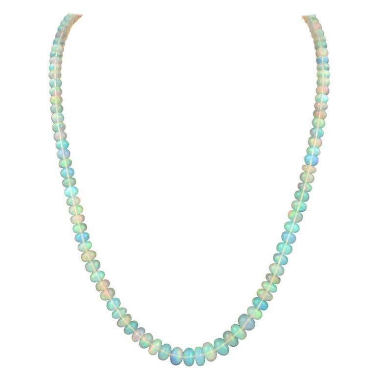 Natural Opal Faceted Bead Single Strand Necklace on Sale 14 K Gold Lobster Clasp - 15