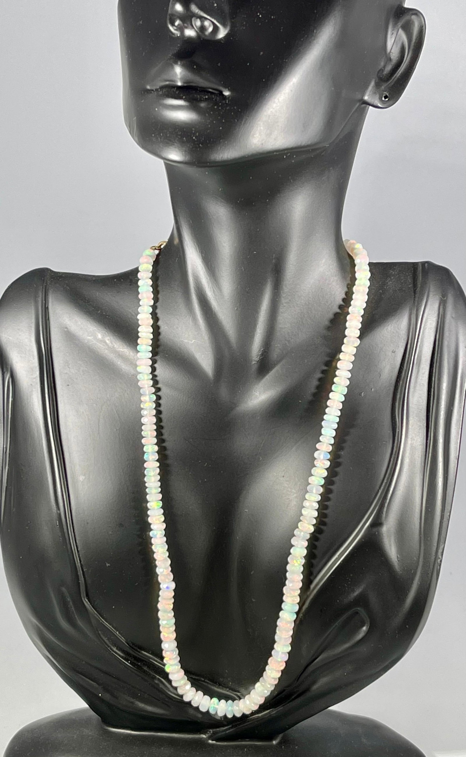 Natural Opal Faceted Bead Single Strand Necklace on Sale 14 K Gold Lobster Clasp - 4