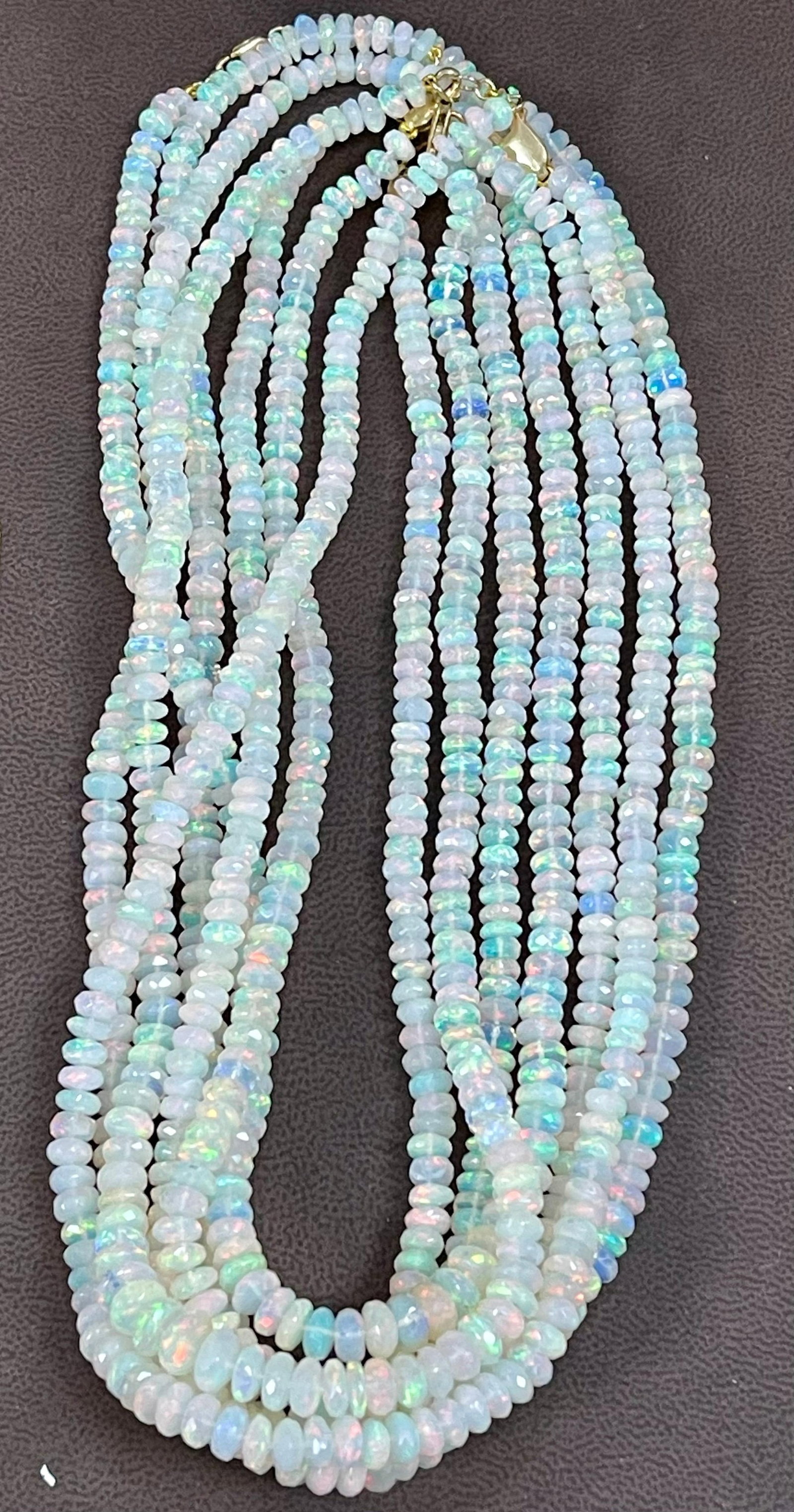 Natural Opal Faceted Bead Single Strand Necklace on Sale 14 K Gold Lobster Clasp - 5