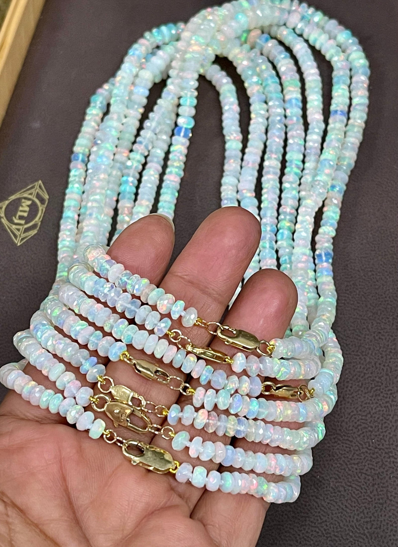 Natural Opal Faceted Bead Single Strand Necklace on Sale 14 K Gold Lobster Clasp - 8