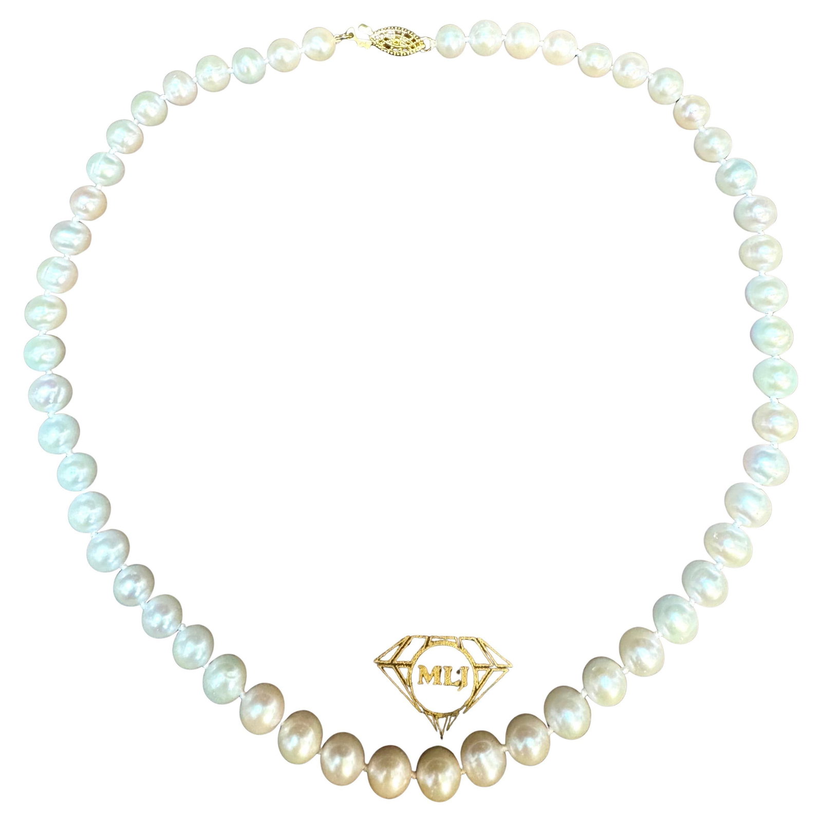 Vintage Cultured Akoya Pearl Necklace Length 18" , 14 Karat Yellow Gold - 17