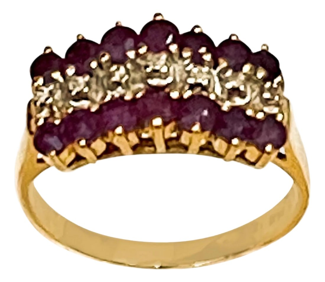0.40 Carat Natural Ruby and Diamond 14 Karat Yellow Gold Ring: 0.40 Carat Natural Ruby And Diamond 14 Karat Yellow Gold Ring Size 5 0.40 Carat of very clean natural Ruby and Diamond Ring prong set 14 K Yellow Gold: 3 gram Stamped 14K Ring Size 5 ( can be altered