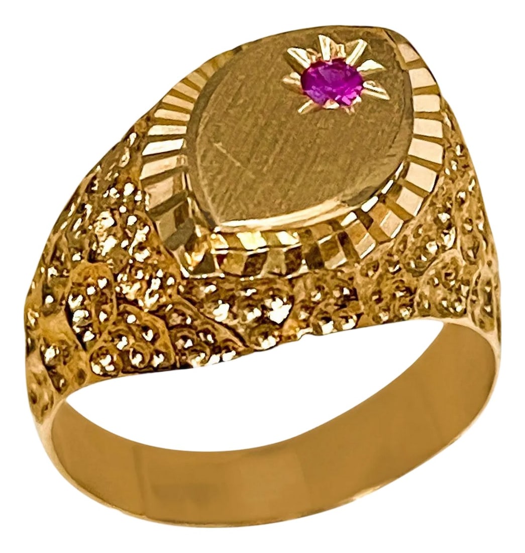 Gold and Ruby 14 Karat Yellow Gold Ring Vintage Unisex (1 of 17)