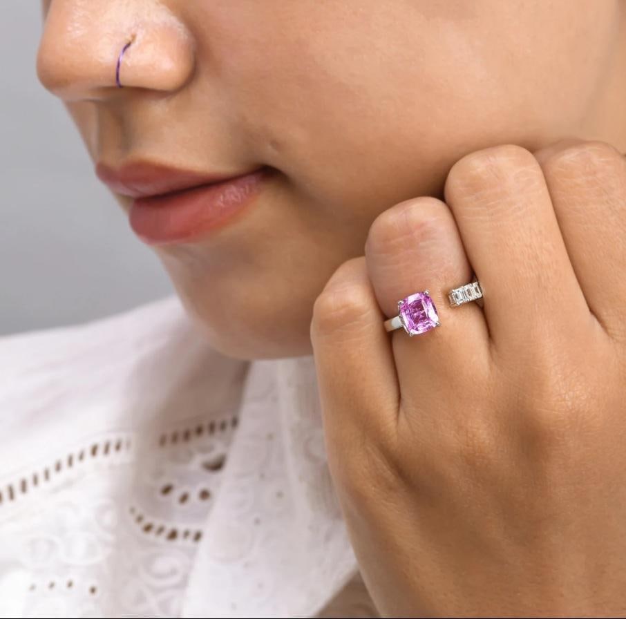 Natural 1.87 cts pink sapphire & 0.55 cts diamond ring in 18k gold - 17