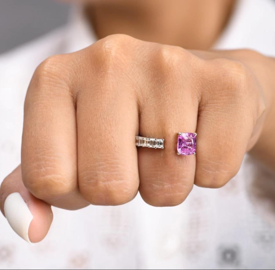Natural 1.87 cts pink sapphire & 0.55 cts diamond ring in 18k gold - 3
