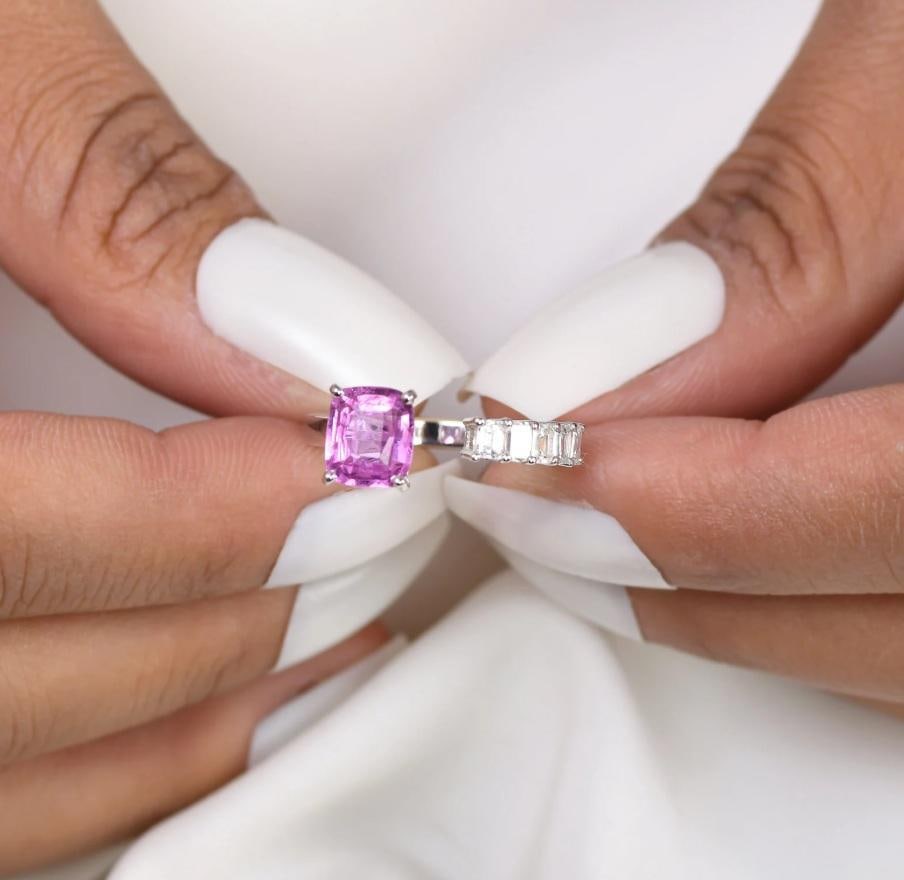 Natural 1.87 cts pink sapphire & 0.55 cts diamond ring in 18k gold - 8