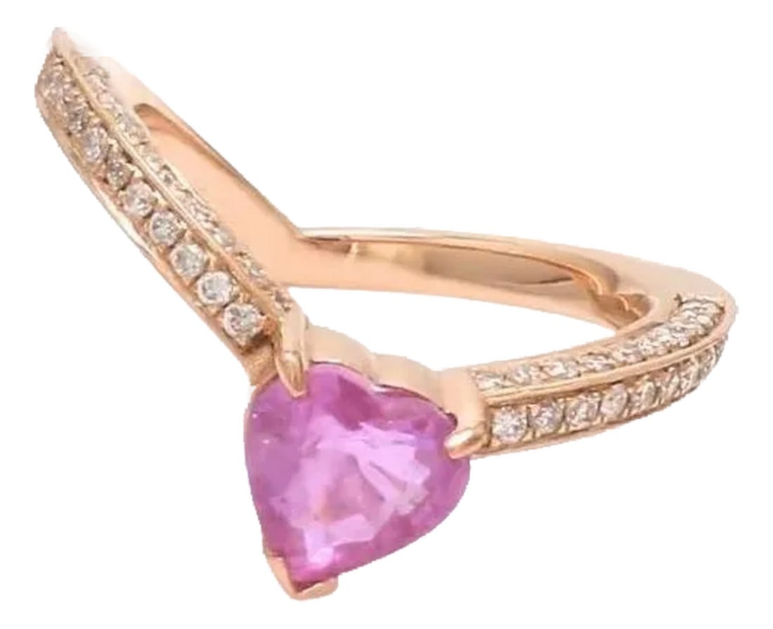 Natural 1.07 cts pink Sapphire & 0.23 cts diamonds ring in 18k gold (1 of 17)