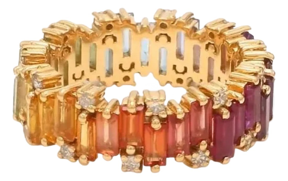 Natural 4.36 cts rainbow sapphire & 0.35 cts diamond zig zag ring in 14k gold: Rainbow gemstone sapphire eternity band ring gold Natural rainbow diamond zig zag ring Raimbow gemstone and diamond ring gold GEMSTONE DETAILS : âœ¦ Gemstone : Rainbow Sapphire