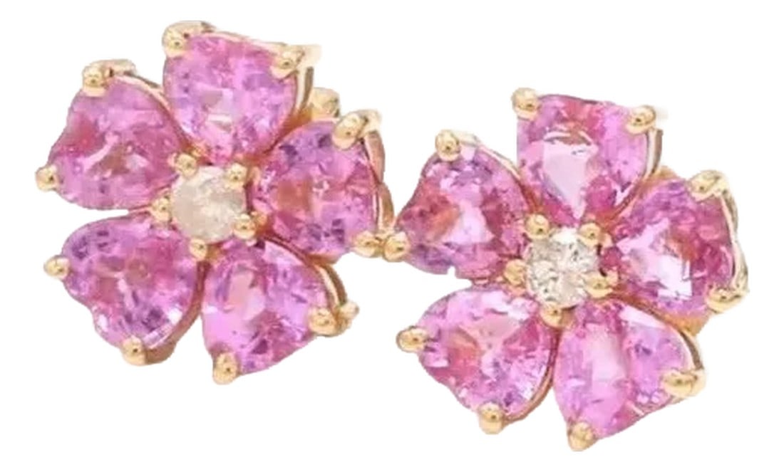3.64 Cts Natural pink sapphire earrings in 14k gold: Pink sapphire heart diamond studs earrings gold Natural 4MM heart shape pink sapphire studs earrings gold Lucky clove pink sapphire stud GEMSTONE DETAILS : âœ¦ Stone : Pink Sapphire