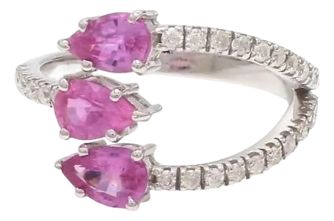 Natural 1.43 cts pink sapphire with 0.32 cts diamond ring in 18k gold (1 of 17)