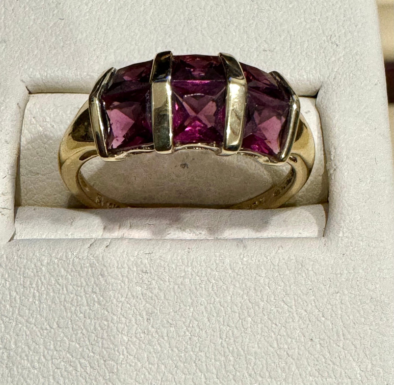 Affordable 6 Square Garnet Ring 14 Karat Yellow Gold Size 6.75 - 11