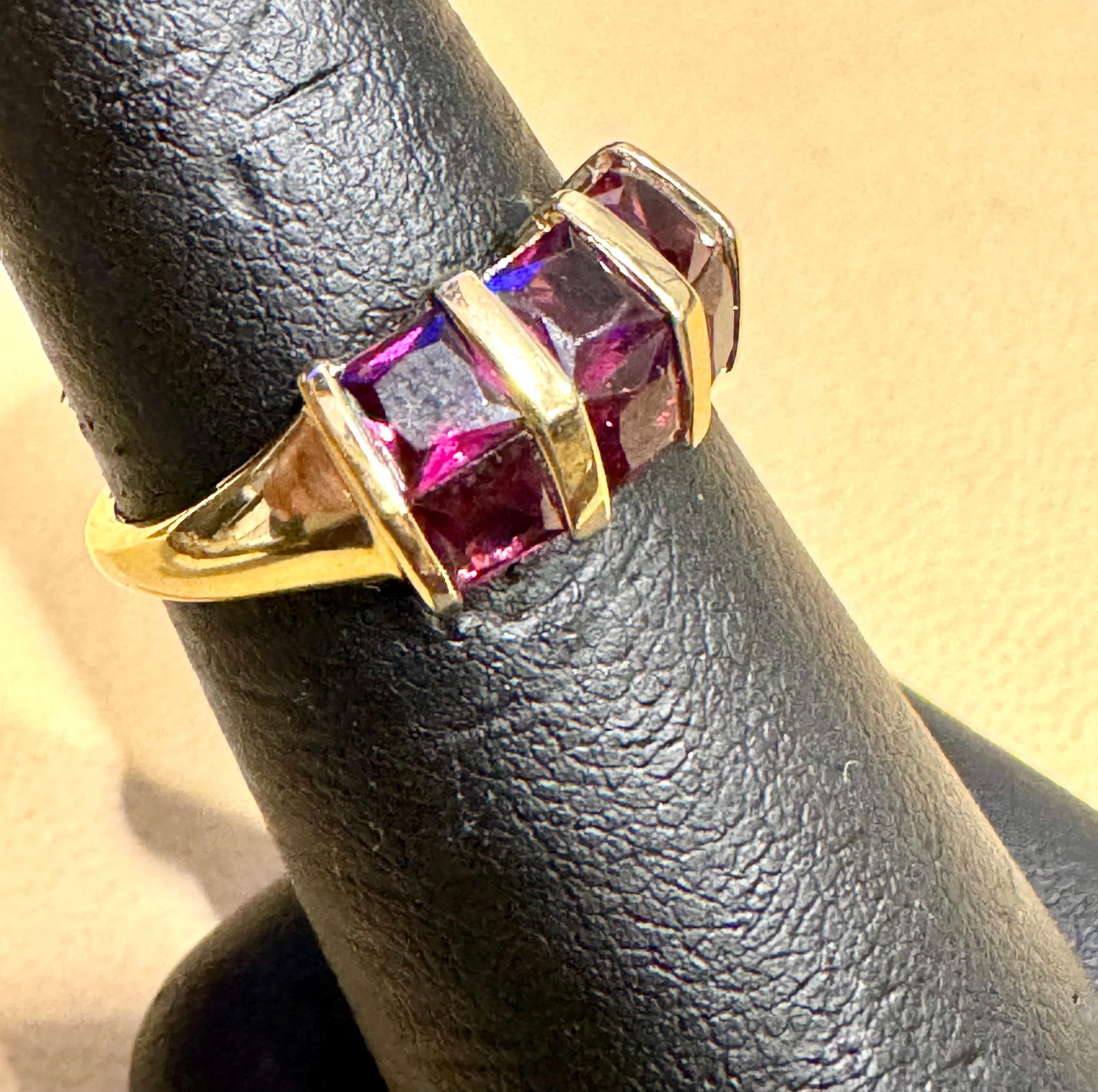 Affordable 6 Square Garnet Ring 14 Karat Yellow Gold Size 6.75 - 15