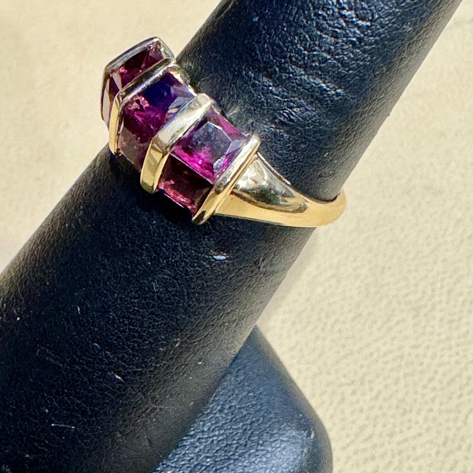 Affordable 6 Square Garnet Ring 14 Karat Yellow Gold Size 6.75 - 17