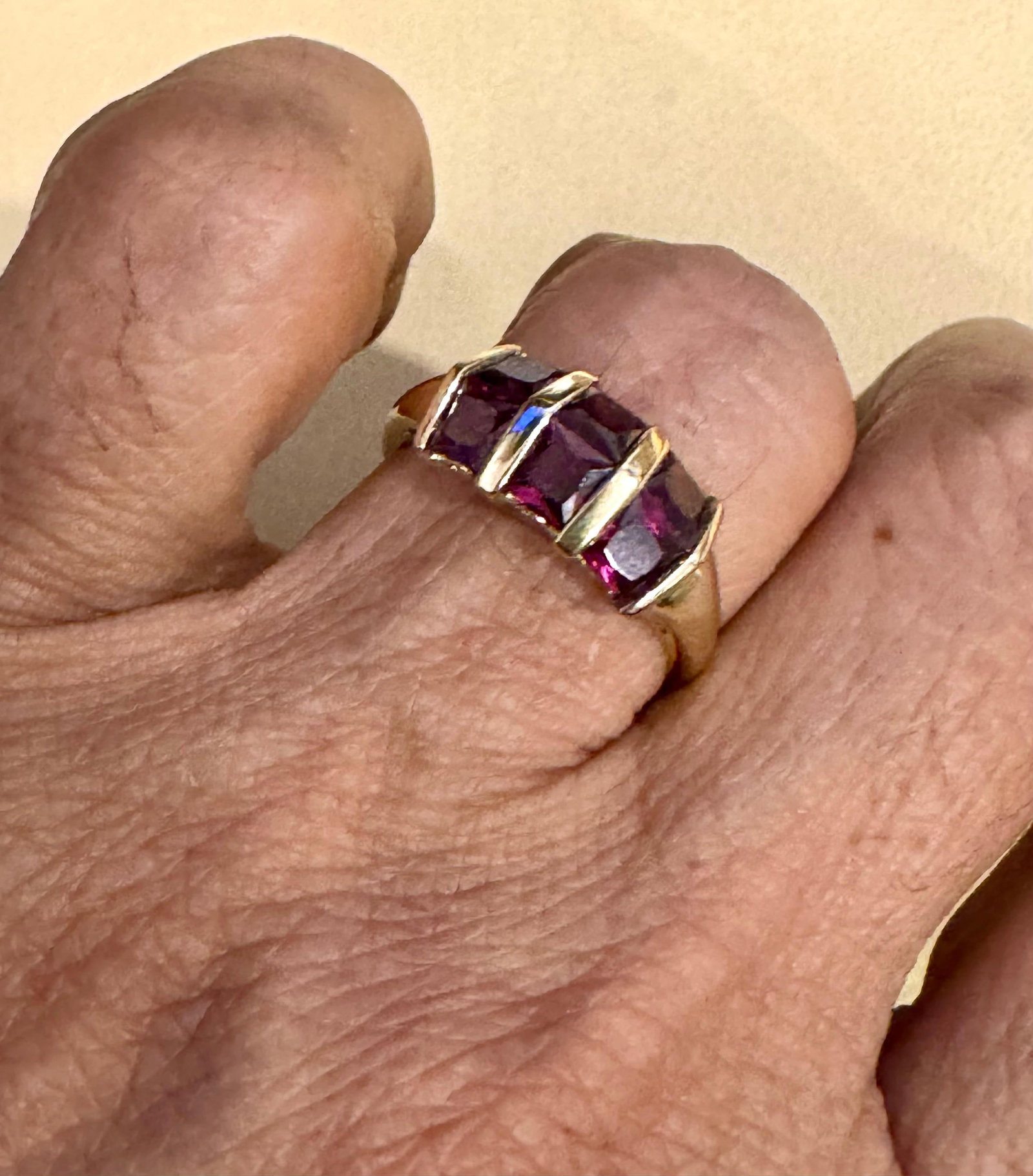 Affordable 6 Square Garnet Ring 14 Karat Yellow Gold Size 6.75 - 3
