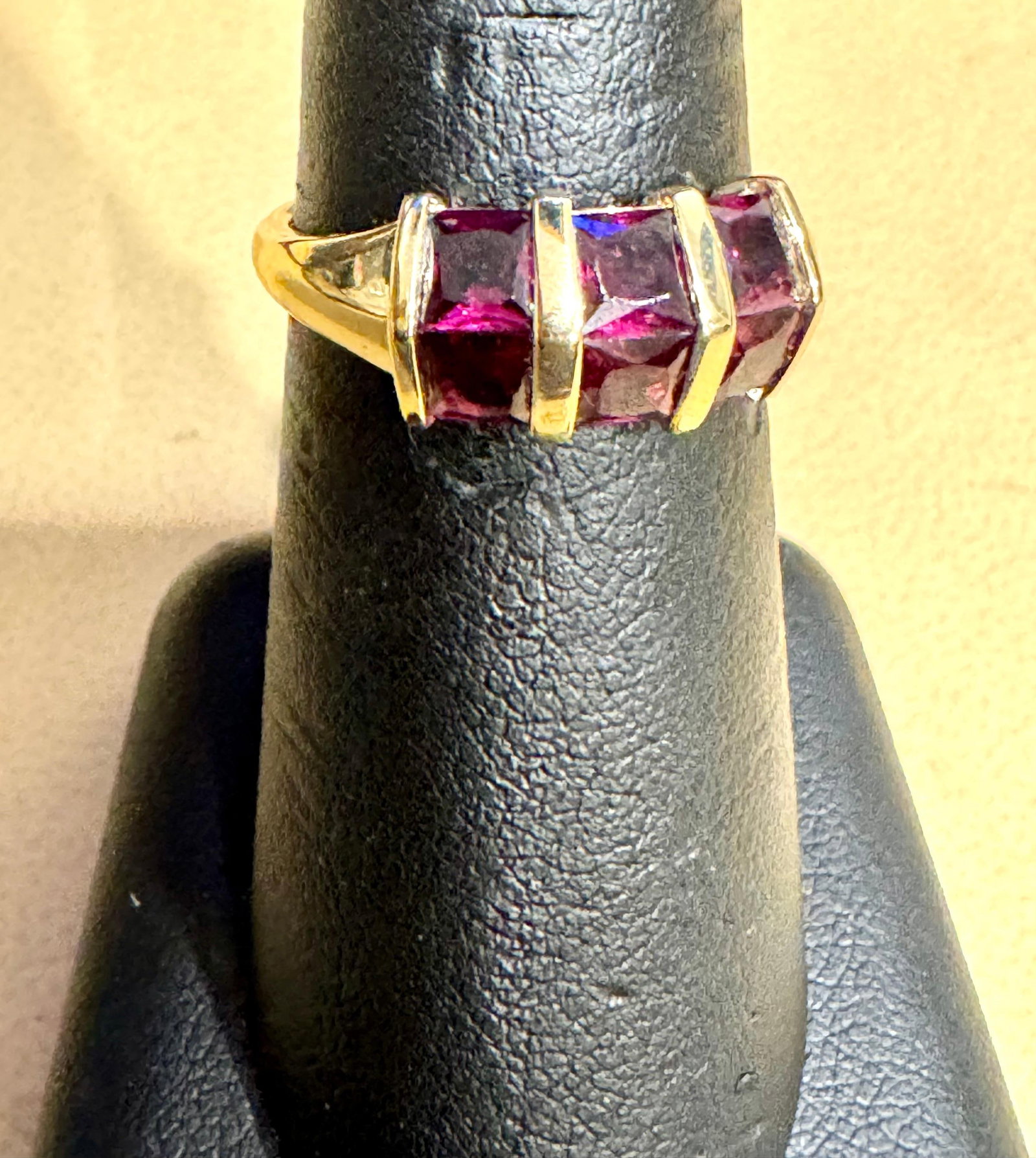 Affordable 6 Square Garnet Ring 14 Karat Yellow Gold Size 6.75 - 4