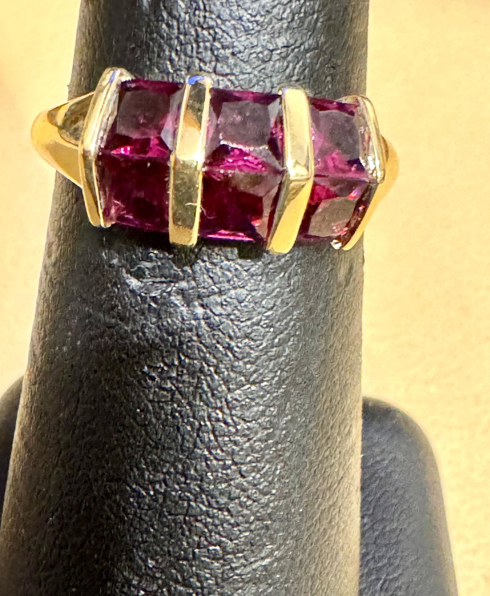 Affordable 6 Square Garnet Ring 14 Karat Yellow Gold Size 6.75 - 6
