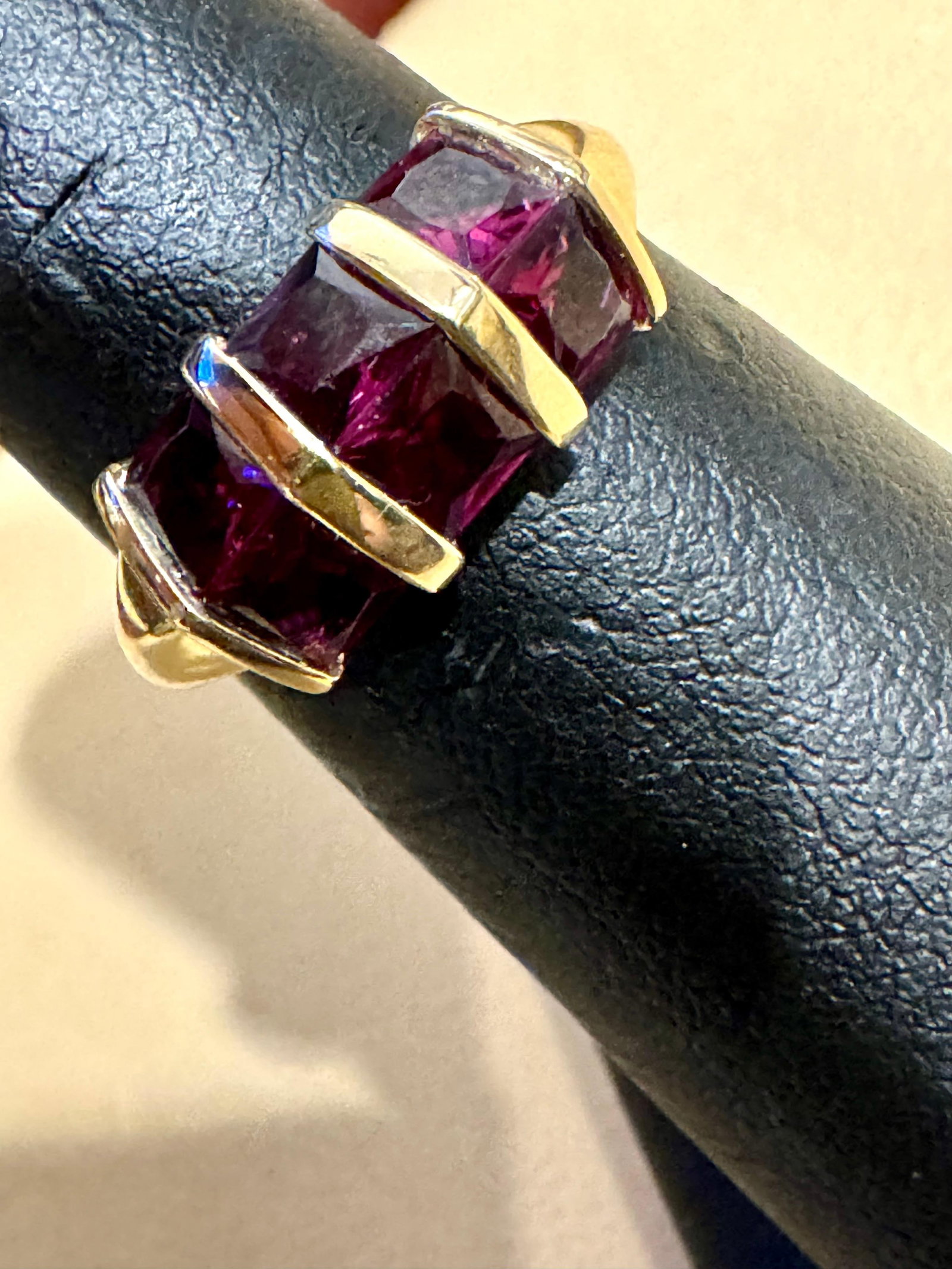 Affordable 6 Square Garnet Ring 14 Karat Yellow Gold Size 6.75 - 7