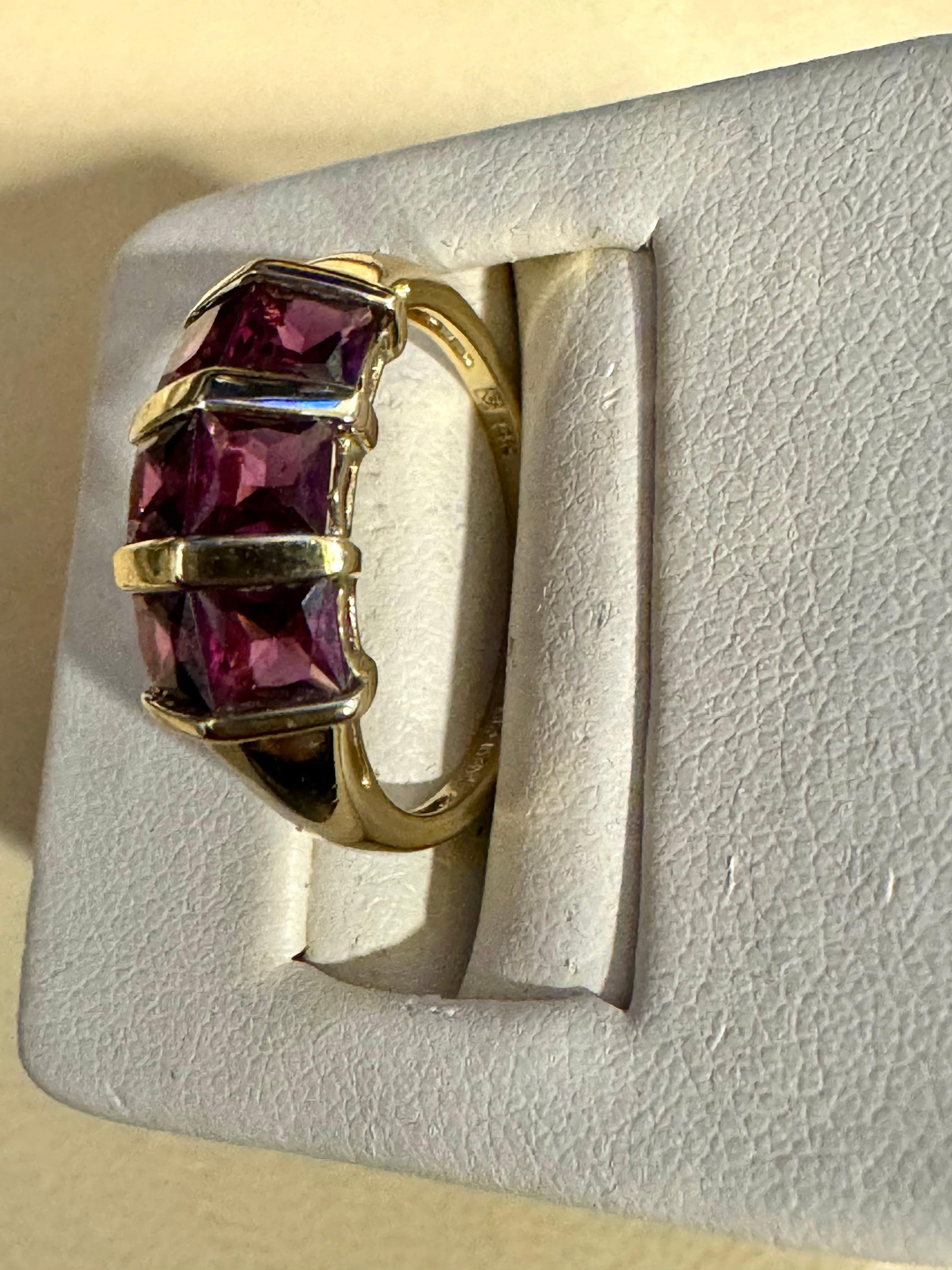 Affordable 6 Square Garnet Ring 14 Karat Yellow Gold Size 6.75 - 9
