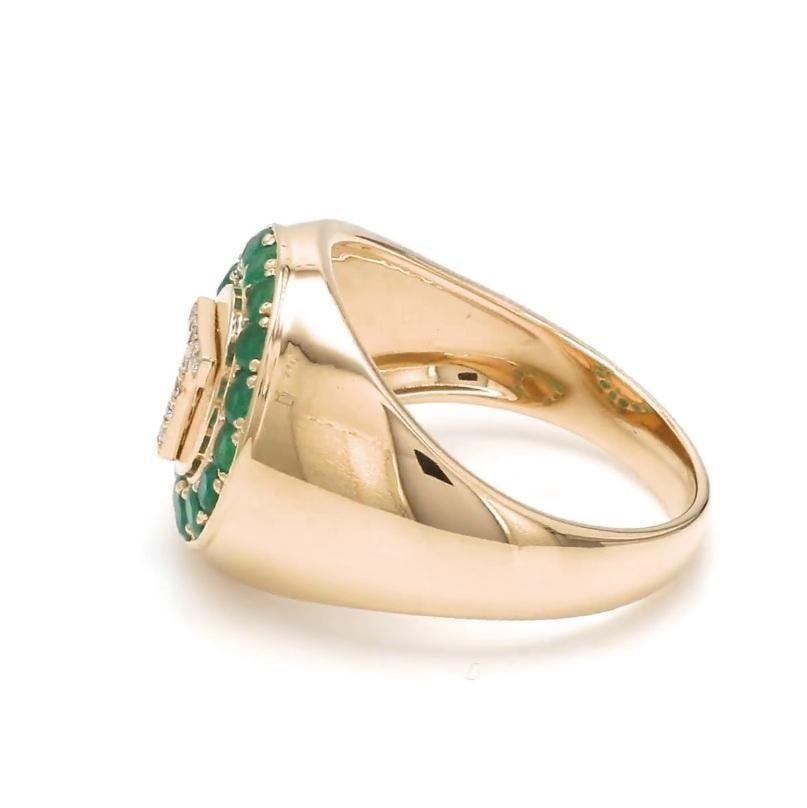 Natural 0.89 cts zambian emerald & 0.06 cts diamond T letter ring in 14k gold - 13