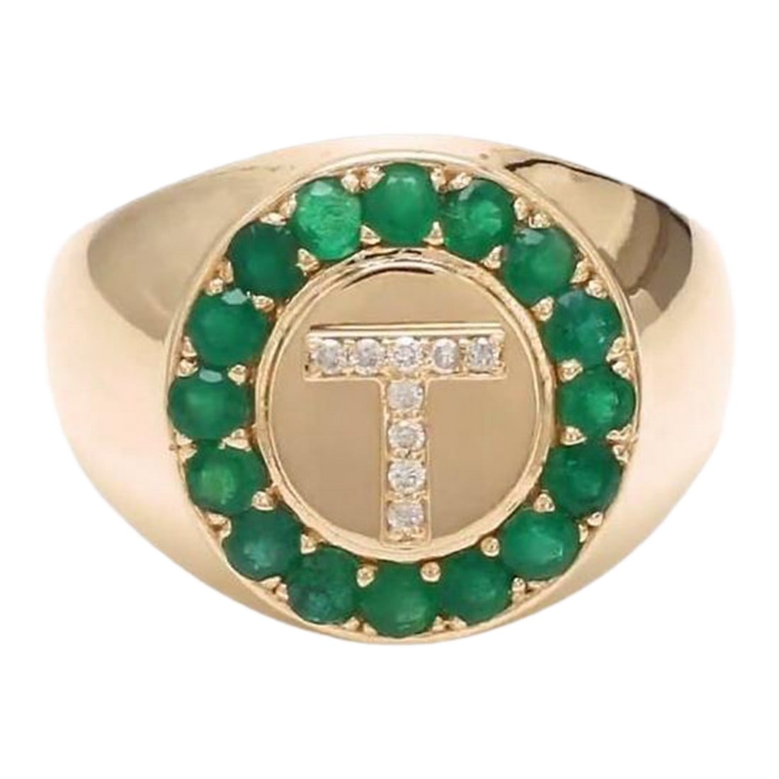 Natural 0.89 cts zambian emerald & 0.06 cts diamond T letter ring in 14k gold (1 of 17)