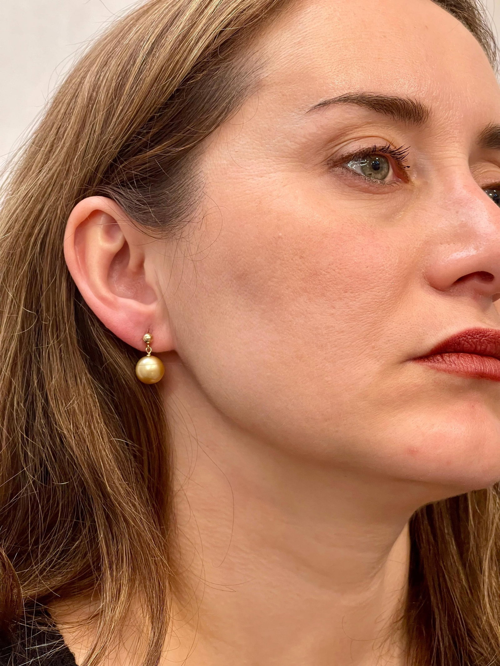 Golden South Sea Pearl Dangling Earrings 14 Karat Yellow Gold - 13