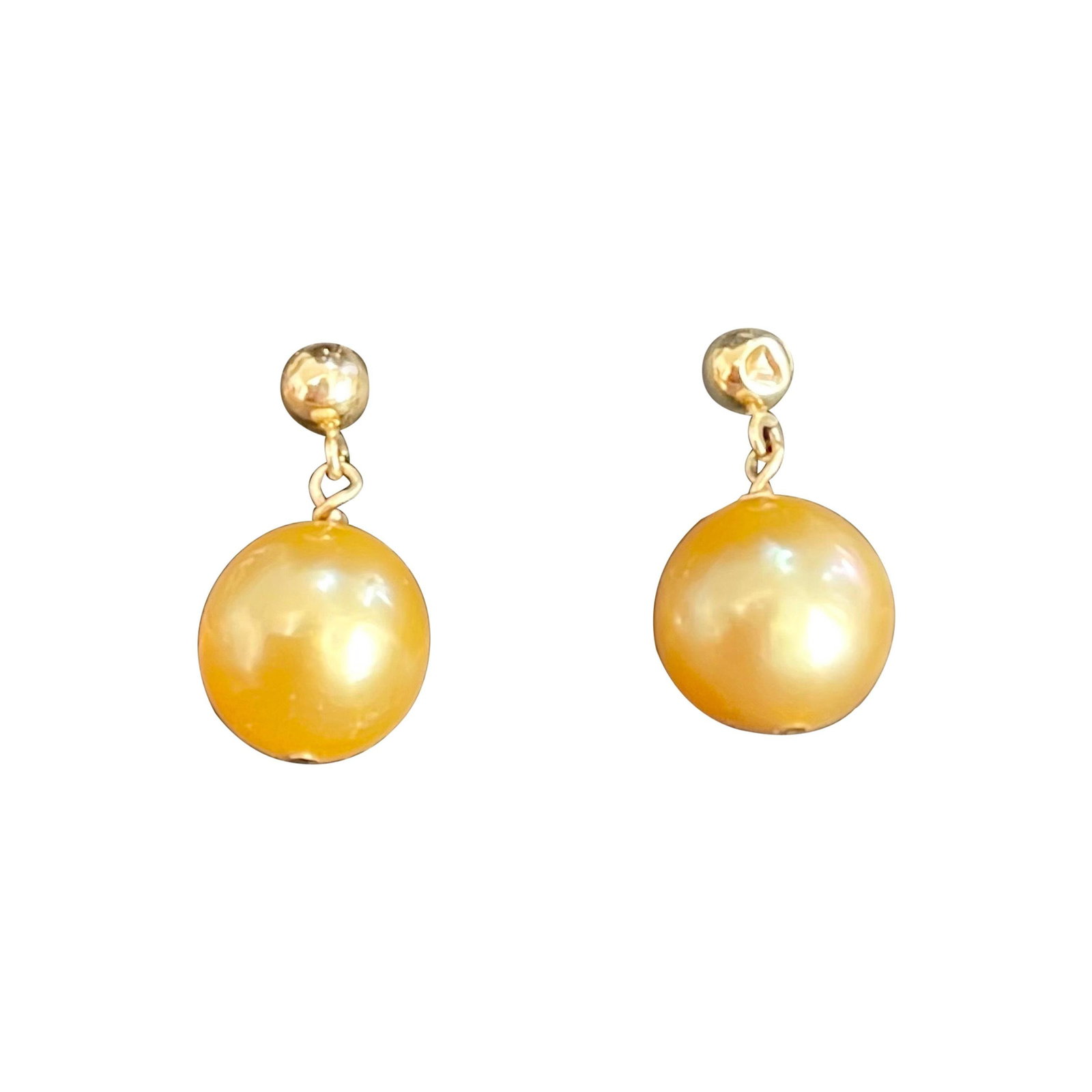 Golden South Sea Pearl Dangling Earrings 14 Karat Yellow Gold - 15