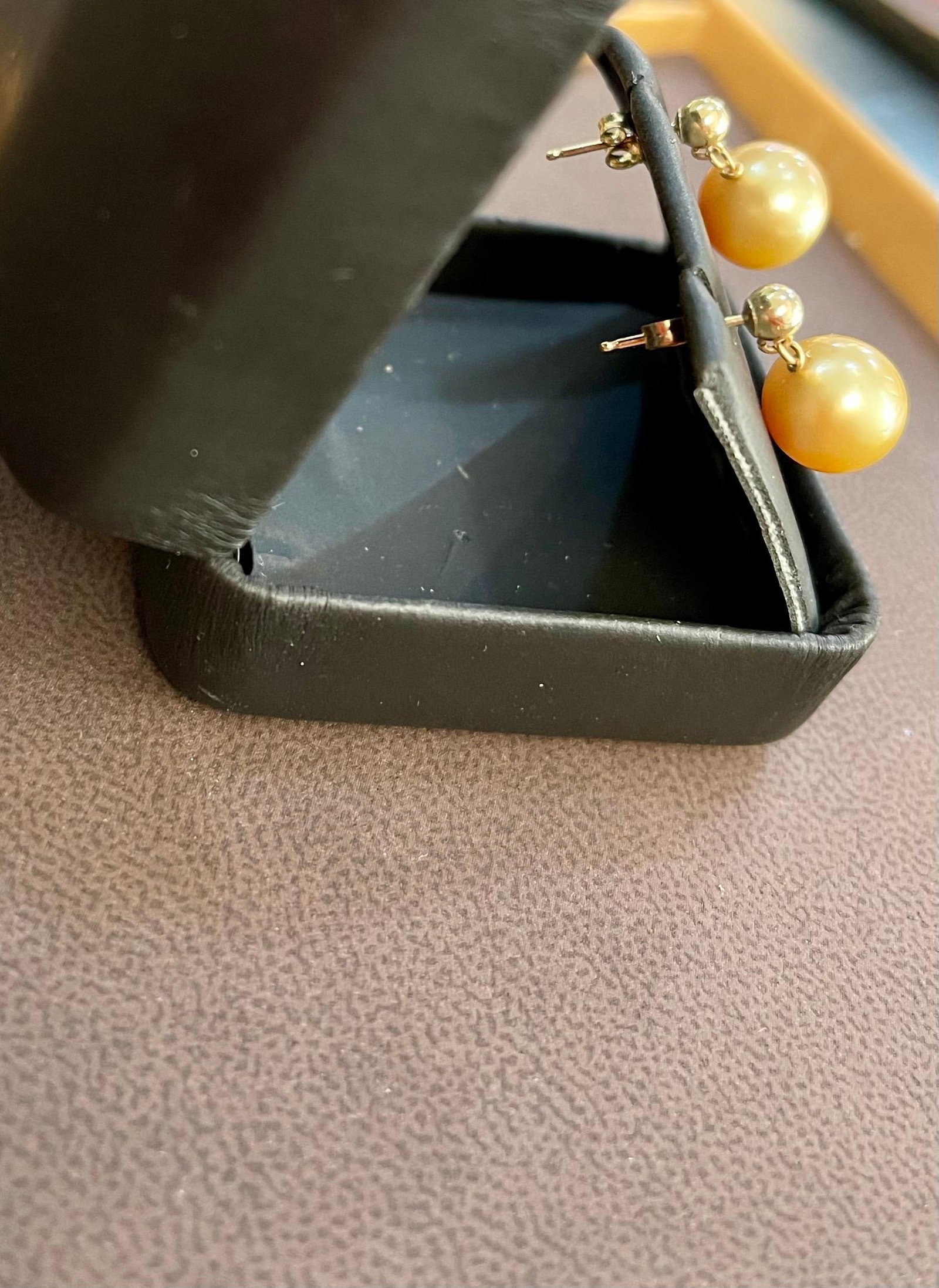 Golden South Sea Pearl Dangling Earrings 14 Karat Yellow Gold - 3
