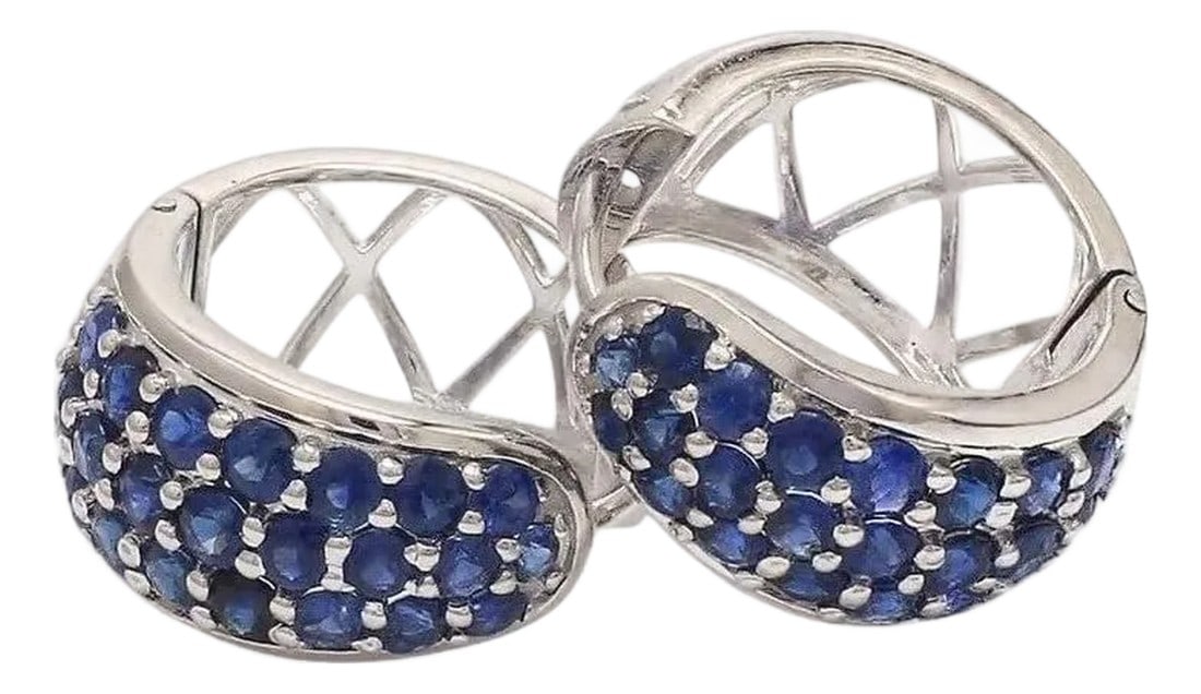 Natural 2.08 cts blue sapphire earrings in 14k gold (1 of 17)